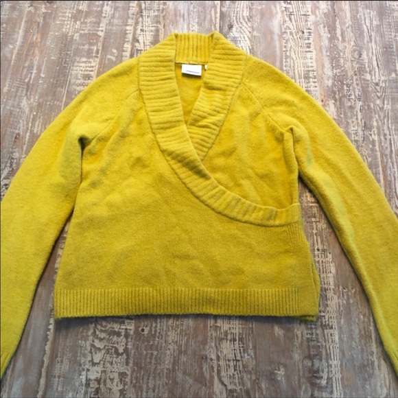 NWOT Anthropologie Yellow Wool Blend Wrap Sweater - Picture 2 of 8